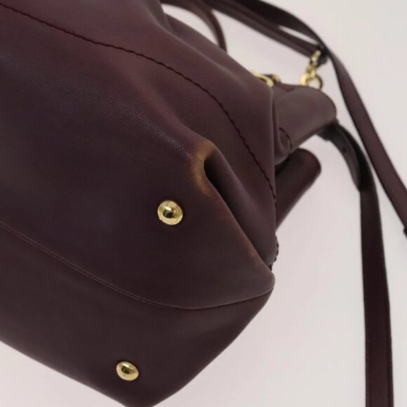 Salvatore Ferragamo Gancini Chain Hand Bag Leather 2way Purple Gold Auth BA1705 - Picture 3 of 15